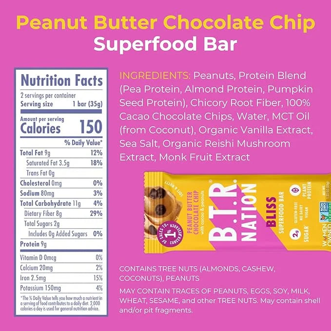 B.T.R. Bar Superfood Keto Protein Bars, Plant Based Vegan Protein, Low Carb Food, Low Calorie, Gluten Free, No Sugar Alcoh...