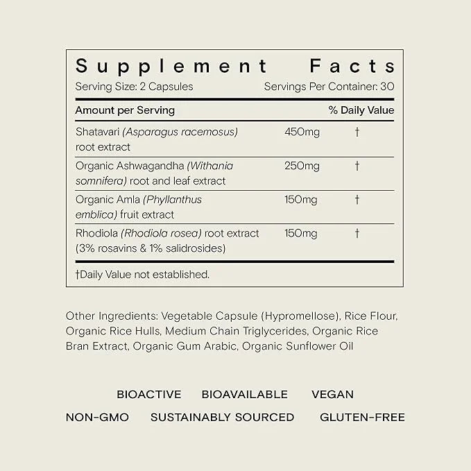 Moon Juice SuperYou Natural Calming Supplement 250mg Ashwagandha, 150mg Rhodiola, 450mg Shatavari 150mg Amla (60 Capsules)