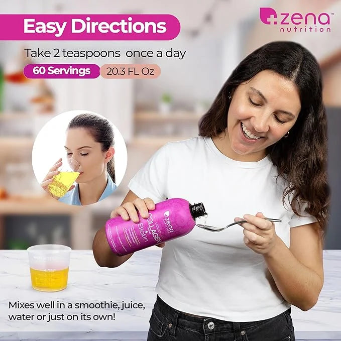 Zena Nutrition Liquid Collagen Peptide + Biotin 2500mg Verisol 5000mcg Biotin 60 Servings, 20.3 FL