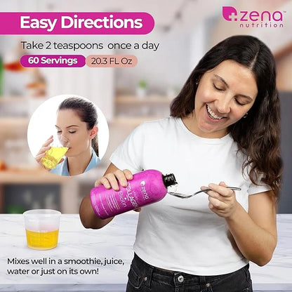 Zena Nutrition Liquid Collagen Peptide + Biotin 2500mg Verisol 5000mcg Biotin 60 Servings, 20.3 FL