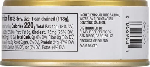 Bumble Bee Prime Atlantic Salmon, 5 oz Can - Premium Salmon - 24g Protein per Serving - Gluten Free & Kosher (Pack of 3) -...