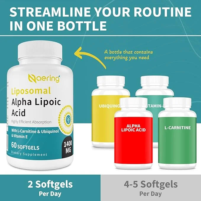 Liposomal Alpha Lipoic Acid 1400mg Softgels, 1000mg, Ubiquinol CoQ10) 100mg 100mg and 10mg,Alpha-Lipoic Acid 360 Softgels