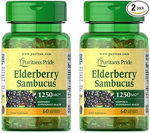Puritan's Pride Elderberry Sambucus 1250mg, Supports 60ct (Pack 2)