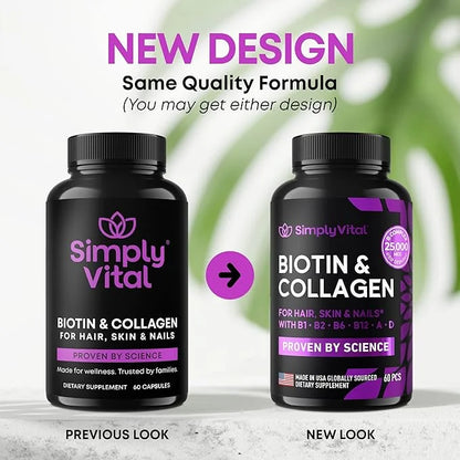 Biotin Vitamins for Hair, Skin & Nails 5000mcg, Keratin 60 Caps