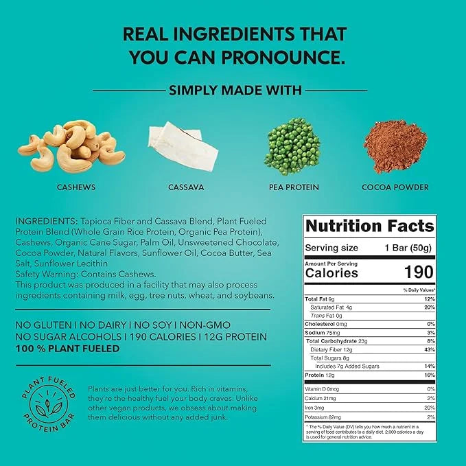 TRUBAR Vegan Protein Bar, Oh Oh Cookie Dough, Gluten Free, Plant Based, High Fiber, Dairy Free, Low Fat, Non GMO, No Sugar...