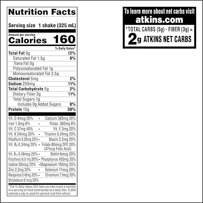 Atkins Strawberry Protein Shake, 15g Protein, Low Glycemic, 2g Net Carb, 1g Sugar, Keto Friendly, 12 Count - Product Image