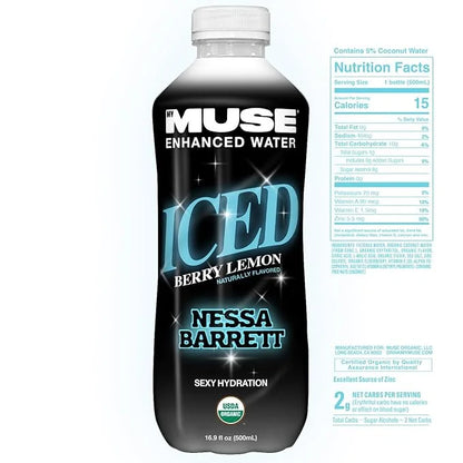 MyMuse Organic Enhanced Flavored Water, Ice Berry Lemon, 16.9 Fl Oz Bottle (12 pack), 1G of Sugar, Immune Support with Zin...