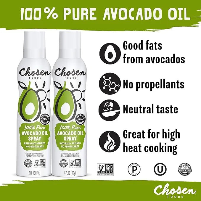 Chosen Foods 100% Pure Avocado Oil Spray, Keto and Paleo Diet Friendly, Kosher Cooking Spray for Baking, High-Heat Cooking...