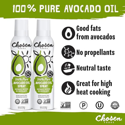 Chosen Foods 100% Pure Avocado Oil Spray, Keto and Paleo Diet Friendly, Kosher Cooking Spray for Baking, High-Heat Cooking...