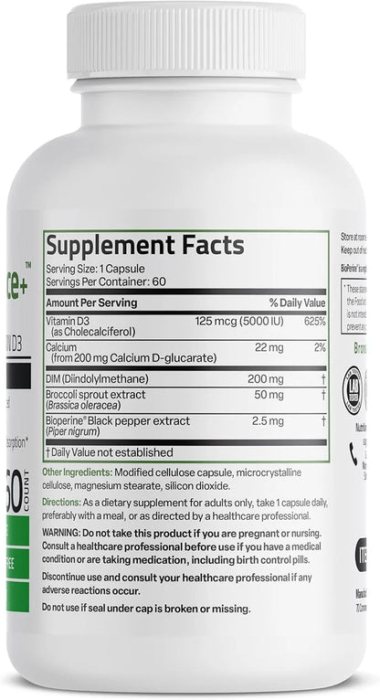 Bronson DIM Balance+ Calcium D-Glucarate, Broccoli Sprouts and Vitamin D3 200 MG of DIM per Capsule Supports Estrogen Meta...