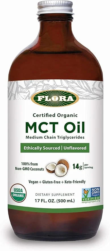 Flora Health MCT Oil Organic Energy Boost, C8 Caprylic & C10 Capric Acids, Keto, Kosher, Non-GMO Verified, 100% from Ethic...