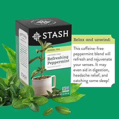 Stash Tea Peppermint Herbal Tea - Naturally Caffeine Free, Non-GMO Project Verified Premium Tea with No Artificial Ingredi...