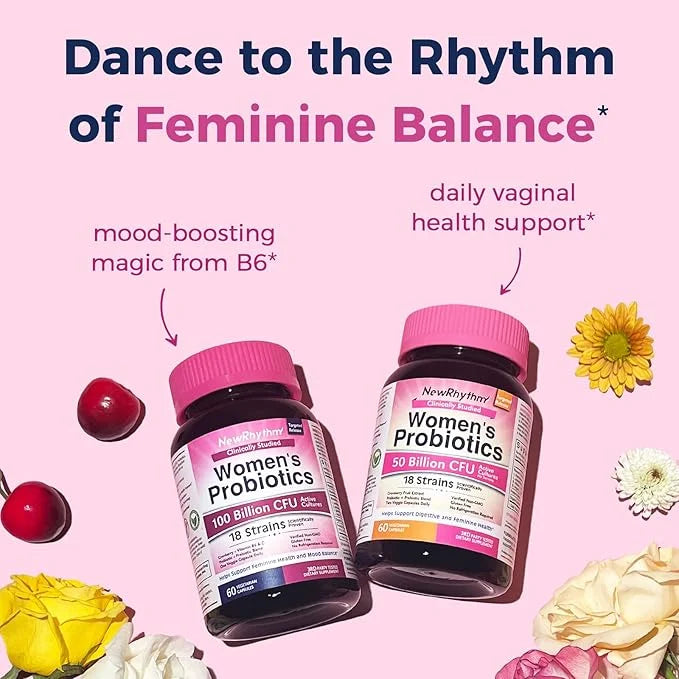 NewRhythm Probiotics for Women, P-5-P, Vitamin 100 Billion 18 Strains, 60 Capsules,