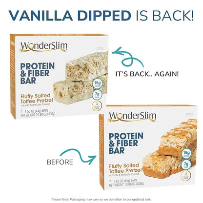 WonderSlim Protein & Fiber Bar, Salted Toffee Pretzel, 15g Protein, 7g Fiber, Gluten Free (7ct) - Product Image
