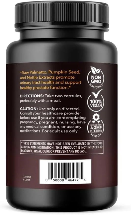 Saw Palmetto Supplement with Stinging Nettle and Pumpkin Seed Extract - Advanced 3X Formula - DHT Blocker Urinary Health a...