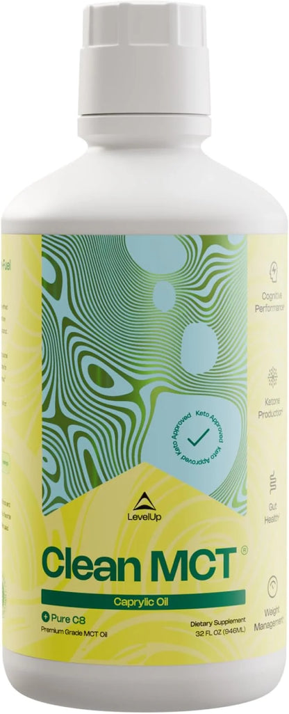 LevelUp Clean MCT Oil - 100% Caprylic C8 for Energy, Focus, Weight Management, Gut Health, Brain Superfuel - Keto Suppleme...