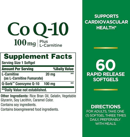 Nature's Bounty CoQ10, Dietary Supplement, Supports 100mg Plus 60 Softgels