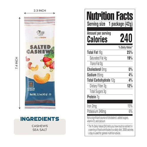 NEWBAM - Sea Salt Cashews Snack, 12 Pack (1.5oz), Keto