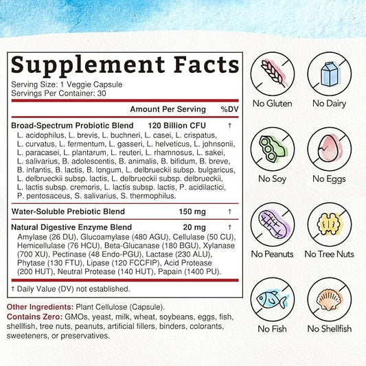 Bonawell Probiotics 120 Billion CFU 32 3-in-1 Daily 30 Veggie