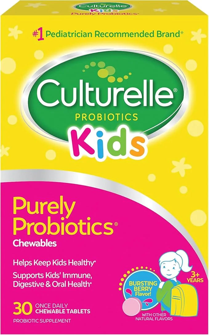 Culturelle Kids Chewable Daily Probiotic for Kids, Ages 3+, 30 Count, #1 Pediatrician-Recommended Brand, Natural Berry Fla...