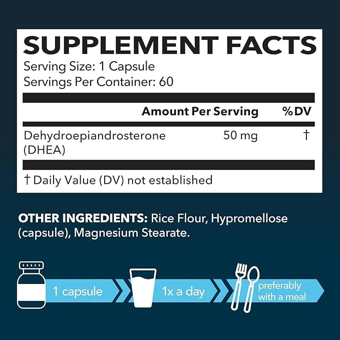 DHEA 50mg Supplement for Hormone Balance - Supports Energy for Men and Women - Dehydroepiandrosterone Capsules for Mood, A...