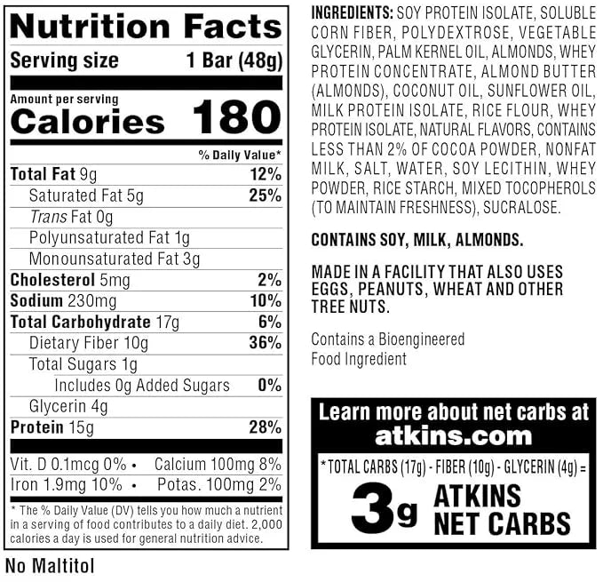 Atkins Chocolate Almond Caramel Bar, Keto-Friendly, Gluten Free with Real Almond Butter, 5 Count (Pack of 1) - Product Image