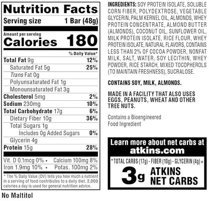Atkins Chocolate Almond Caramel Bar, Keto-Friendly, Gluten Free with Real Almond Butter, 5 Count (Pack of 1) - Product Image