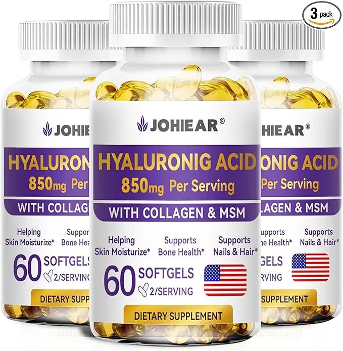 Hyaluronic Acid Supplements, 850mg High Bioavailable Dietary Hyaluronic Acid Capsules, Double Strength Skin Hydration, Joi...