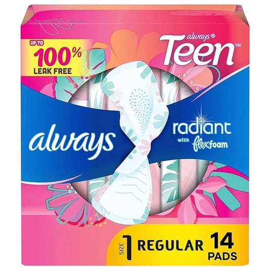 Always Radiant Teen Feminine Pads 1 Regular 14 Count