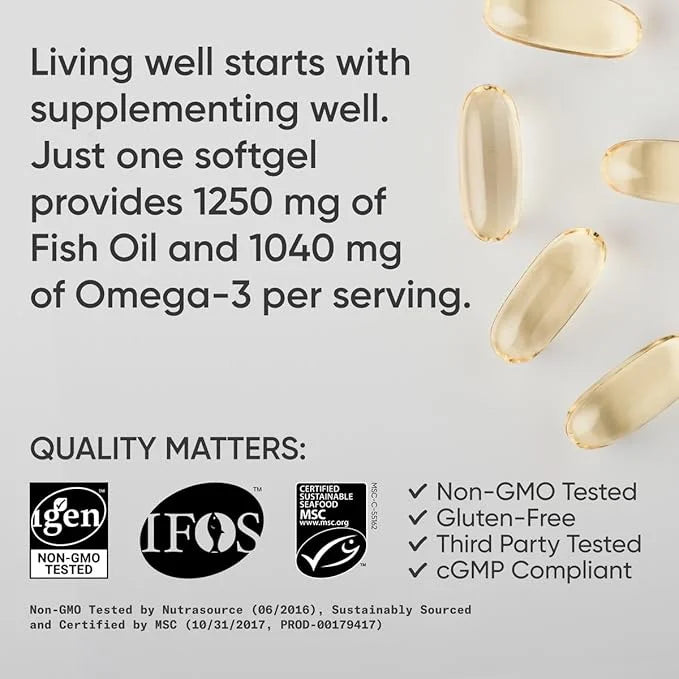 Sports Research Triple Strength Omega 3 1250mg from Omega3s EPA 30 Softgels