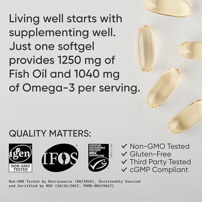 Sports Research Triple Strength Omega 3 1250mg from Omega3s EPA 30 Softgels