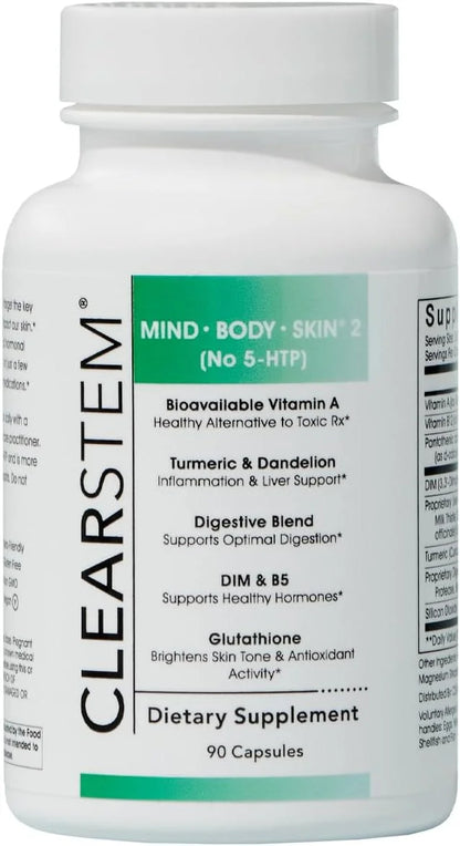 CLEARSTEM - MINDBODYSKIN Hormonal Acne Supplement (No 5-HTP) - Natural DIM Supplement - Skin Care Vitamins - Hormone Balan...