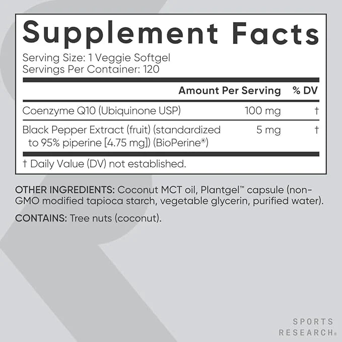 Sports Research CoQ10 (100mg) Enhanced w/Coconut (120 Veggie