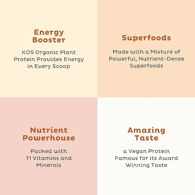 KOS Organic Vegan Protein Powder 50mg Caffeine, 28 Servings