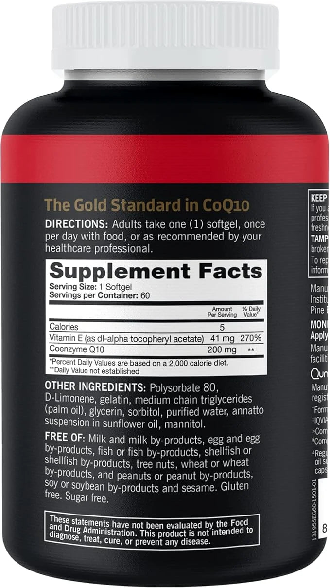 Qunol CoQ10 200mg Softgels, Ultra CoQ10 Q10 Supplements 2 Month 60 Count