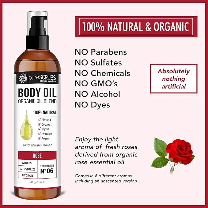 pureSCRUBS Ultra Moisturizing Rose Body Oil Spray for Dry Skin, Massage, Cuticles & More, Organic Super Blend of Jojoba, A...