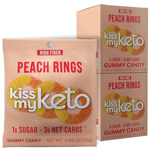 Kiss My Keto Gummy Peach Rings Candy – 1g Sugar, Low Carb, High Fiber, non-GMO Peach Ring Candy – Healthy Peach Gummy Ring...