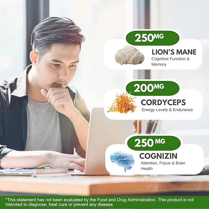 Life Happns Level Up Energy and Focus Supplement with Lions Mane, Ginkgo Biloba, L Theanine, Cordyceps Mushroom, Vitamin B...