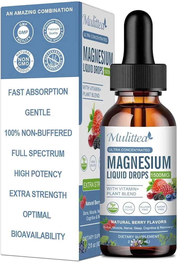 Magnesium Glycinate Liquid Drop - Triple Absorption Supplement to Support Nerves, Night, Heart, Muscles * -Sugar-Free with...
