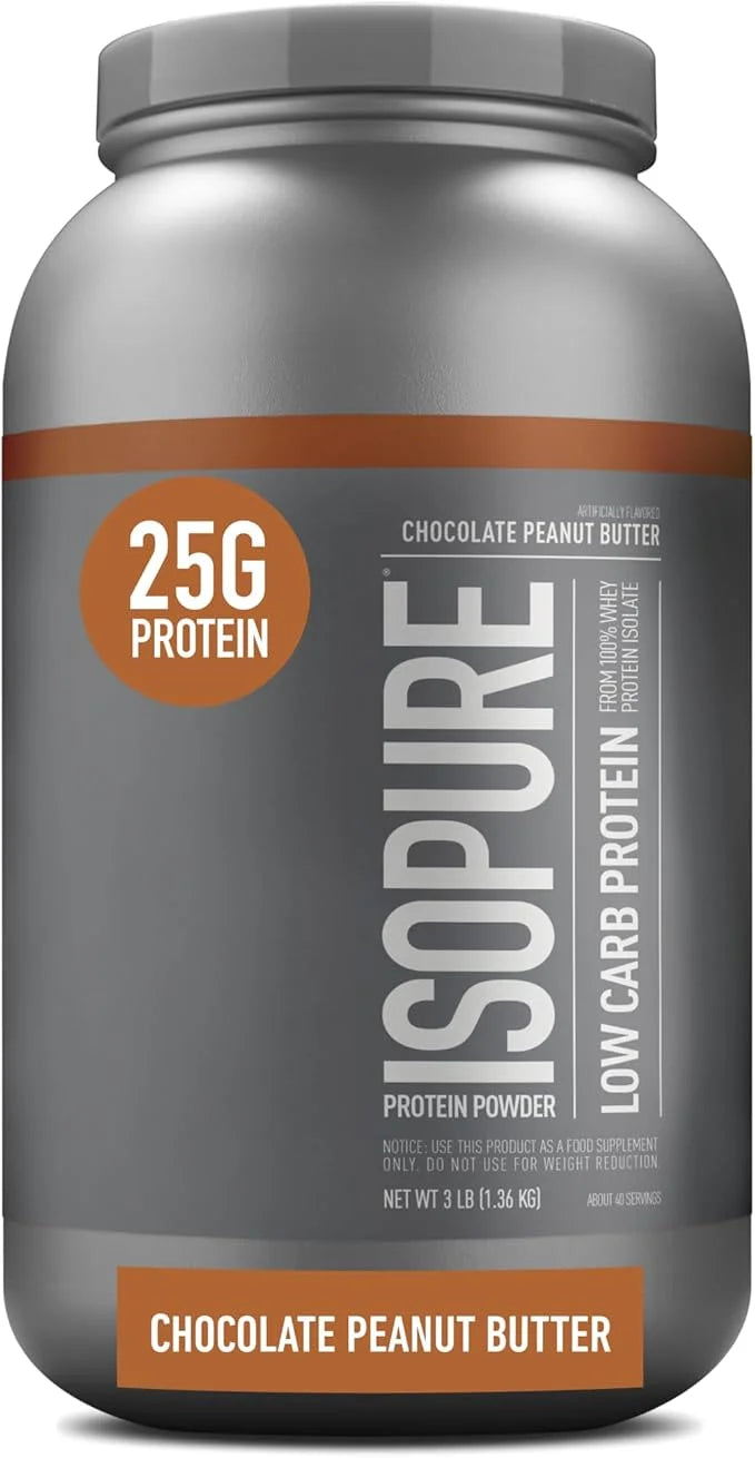 Isopure Low Carb 100% Pure Whey Isolate Protein Powder, Lactose Free, Gluten Free, With Vitamins, Chocolate Peanut Butter,...