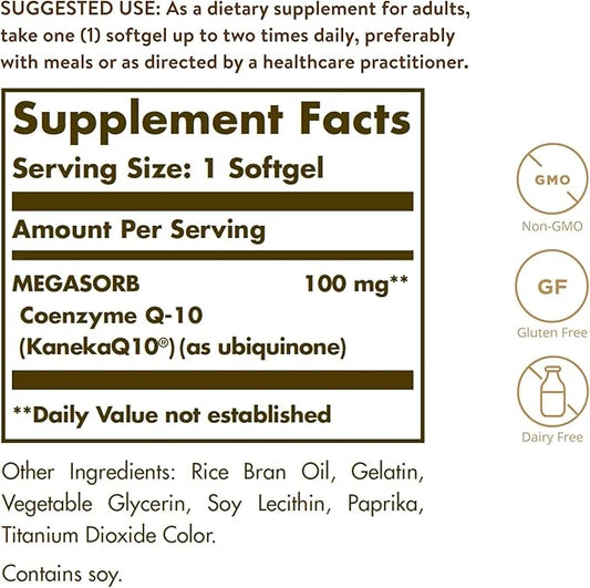 Solgar Megasorb CoQ-10 100 mg, 90 Softgels Q10 Supplement 90 Servings