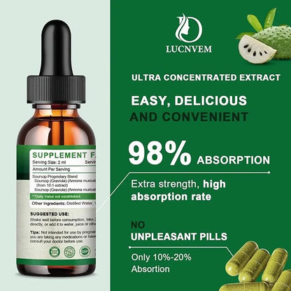 (2 Pack) Organic Soursop Graviola Liquid Drops, Soursop Extract Organic Pure for Natural Antioxidant, Cell Support & Regen...