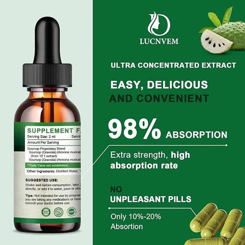 (2 Pack) Organic Soursop Graviola Liquid Drops, Soursop Extract Organic Pure for Natural Antioxidant, Cell Support & Regen...
