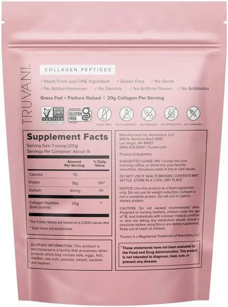 Truvani Hydrolyzed Collagen Peptides 14 Servings 20g Grass-Fed