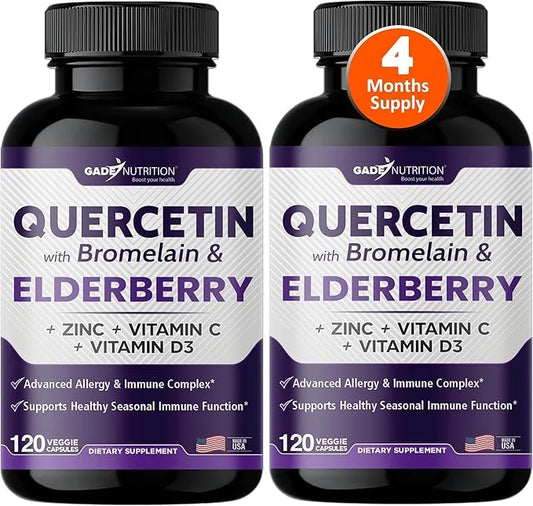 Quercetin with Vitamin C and Zinc 500mg - D3 - 6 in 1 Daily 4 Months