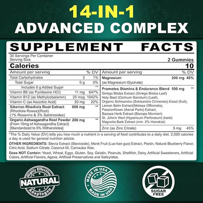 Sugar Free Rhodiola Rosea 600mg Ashwagandha 200mg Magnesium 200mg, Energy 500mg with
