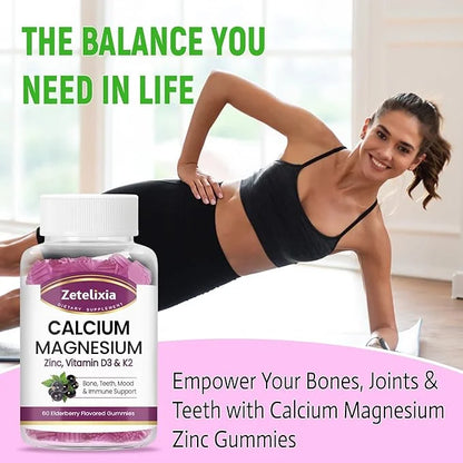 Sugar Free Calcium Gummies for Women D3 & K2, Calcium 60 Count