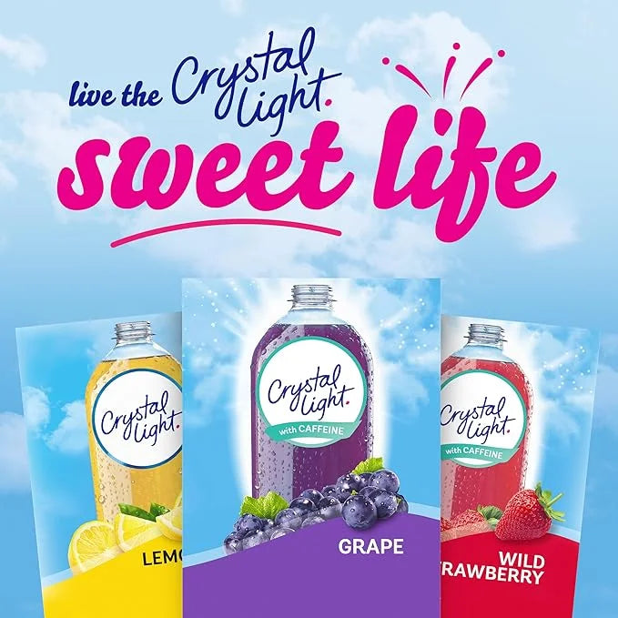 Crystal Light Grape Naturally Flavored Powdered Drink Mix with Caffeine, 120 ct Pack, 4 Boxes of 30 On-the-Go Packets - Pr...