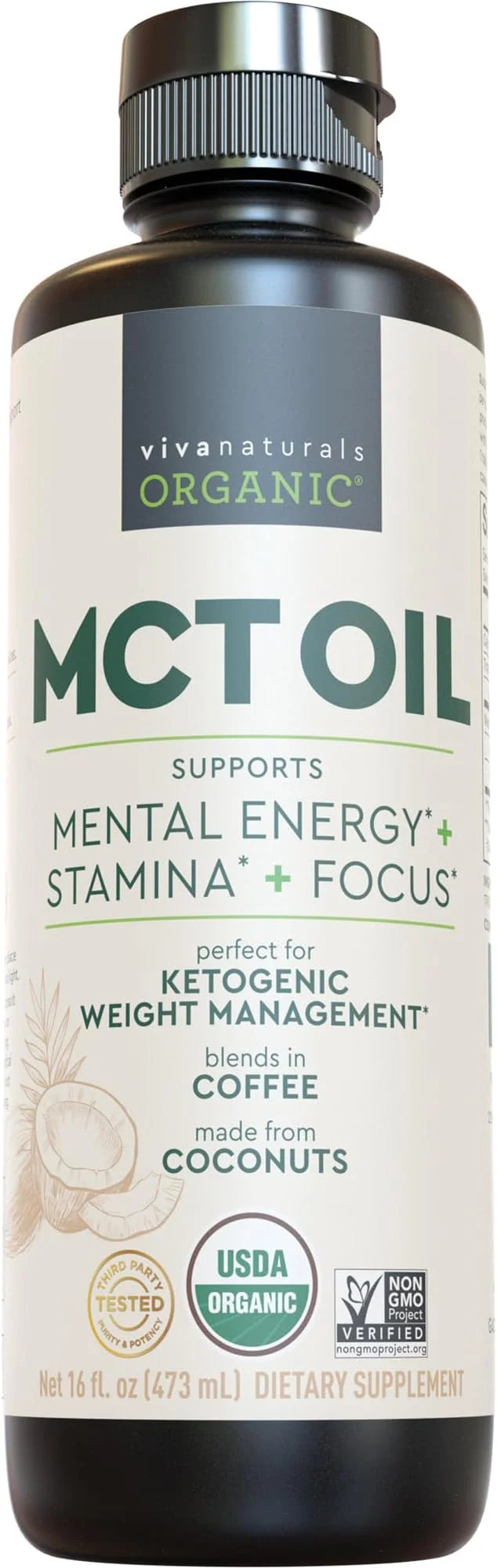 Viva Naturals Organic MCT Oil 16 fl oz - Best MCT Oil Organic for Coffee, MCT Coconut Oil Supports Energy & Mental Clarity...