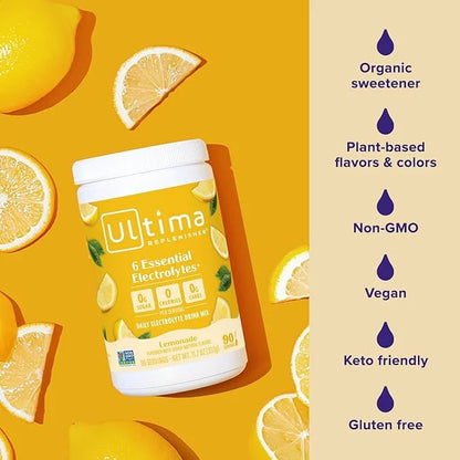 Ultima Replenisher Daily Electrolyte Powder Drink Mix – Lemonade, 90 Servings – Hydration Powder with 6 Key Electrolytes a...